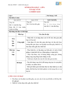 Giáo án Stem Lớp 4 - Bài: Làm diều giấy