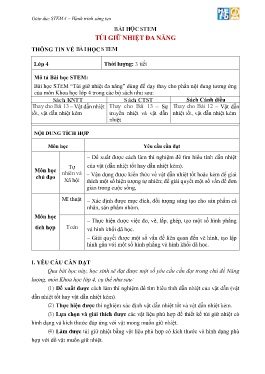 Giáo án Stem Lớp 4 - Bài: Túi giữ nhiệt đa năng