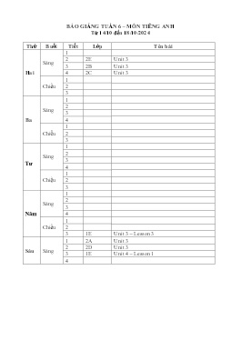 Giáo án Tiếng Anh Lớp 1+2 - Week 6 - Năm học 2024-2025 - Dương Thị Kim Dung