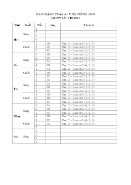 Giáo án Tiếng Anh Lớp 3+4 - Week 4 - Năm học 2024-2025 - Dương Thị Kim Dung