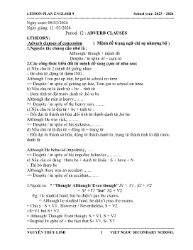 Giáo án Tự chọn Tiếng Anh 9 - Period 12: Adverb clauses - Năm học 2023-2024 - Nguyễn Thùy Linh