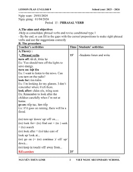 Giáo án Tự chọn Tiếng Anh 9 - Period 15: Phrasal verb - Năm học 2023-2024 - Nguyễn Thùy Linh