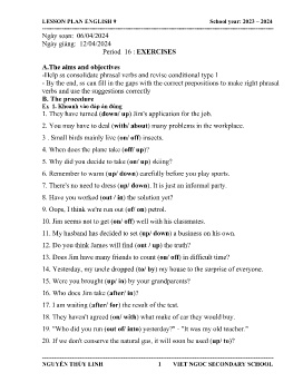 Giáo án Tự chọn Tiếng Anh 9 - Period 16: Exercises - Năm học 2023-2024 - Nguyễn Thùy Linh