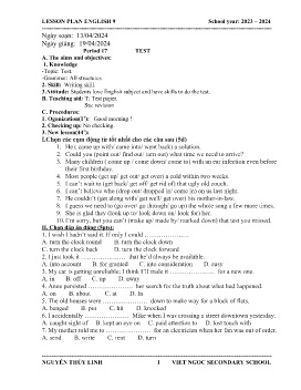 Giáo án Tự chọn Tiếng Anh 9 - Period 17: Test - Năm học 2023-2024 - Nguyễn Thùy Linh