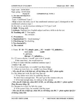 Giáo án Tự chọn Tiếng Anh 9 - Period 18: Conditional type 2 - Năm học 2023-2024 - Nguyễn Thùy Linh