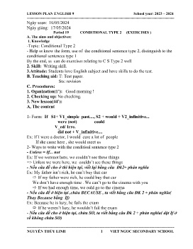 Giáo án Tự chọn Tiếng Anh 9 - Period 19: Conditional type 2 (Exercises) - Năm học 2023-2024 - Nguyễn Thùy Linh
