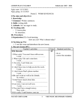 Giáo án Tự chọn Tiếng Anh 9 - Period 2: Wish sentences - Năm học 2023-2024 - Nguyễn Thùy Linh