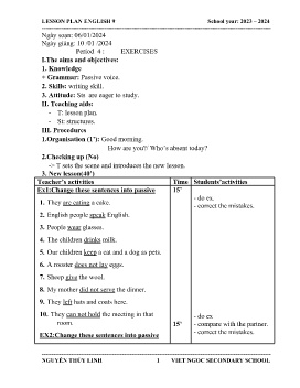 Giáo án Tự chọn Tiếng Anh 9 - Period 4: Exercise - Năm học 2023-2024 - Nguyễn Thùy Linh