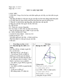 Giáo án Tự chọn Toán 9 - Tiết 34: Góc nội tiếp - Năm học 2023-2024