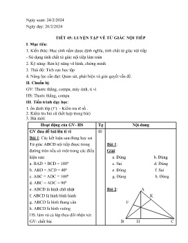 Giáo án Tự chọn Toán 9 - Tiết 45+46 - Năm học 2023-2024