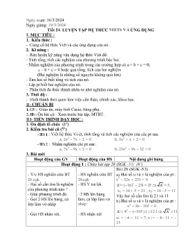 Giáo án Tự chọn Toán 9 - Tiết 51: Luyện tập Hệ thức vi-ét và ứng dụng - Năm học 2023-2024