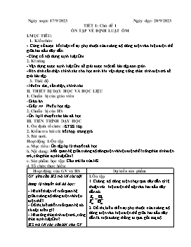 Giáo án Tự chọn Vật lí 9 - Tiết 1, Chủ đề 1: Ôn tập về định luật ôm - Năm học 2023-2024