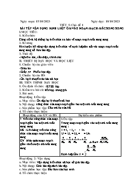 Giáo án Tự chọn Vật lí 9 - Tiết 5, Chủ đề I: Bài tập vận dụng định luật ôm vào đoạn mạch mắc song song - Năm học 2023-2024