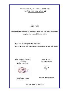 Giáo dục kĩ năng sống thông qua hoạt động trải nghiệm sáng tạo cho học sinh lớp chủ nhiệm