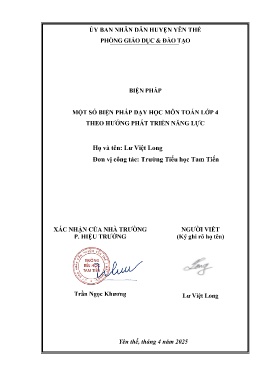 Một số biện pháp dạy học môn Toán lớp 4 theo hướng phát triển năng lực