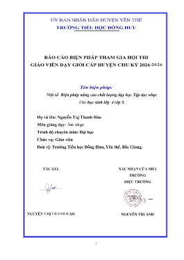 Một số Biện pháp nâng cao chất lượng dạy học Tập đọc nhạc cho học sinh lớp 4 lớp 5