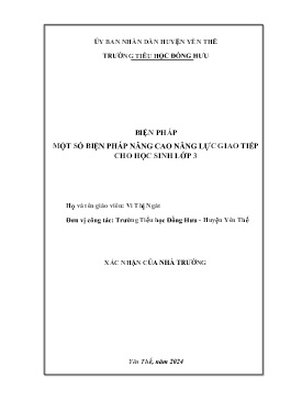 Một số biện pháp nâng cao năng lực giao tiếp cho học sinh lớp 3
