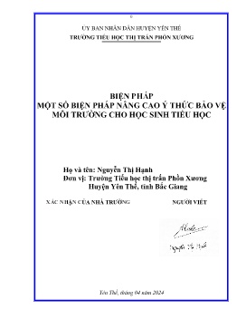 Một số biện pháp nâng cao ý thức bảo vệ môi trường cho học sinh tiểu học