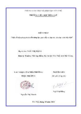 Một số biện pháp phát triển năng lực giao tiếp và hợp tác cho học sinh lớp Một
