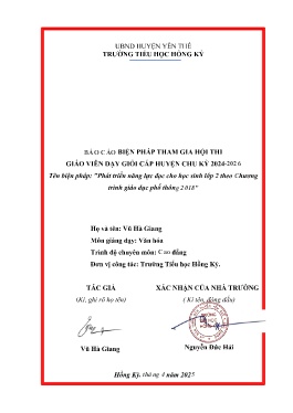 Phát triển năng lực đọc cho học sinh lớp 2 theo Chương trình giáo dục phổ thông 2018