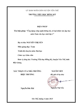 Ứng dụng công nghệ thông tin, trí tuệ nhân tạo vào dạy học môn Toán chọ học sinh lớp 3