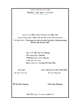 Vận dụng trò chơi vào môn Toán lớp 5 nhằm tạo hứng thú học tập cho học sinh